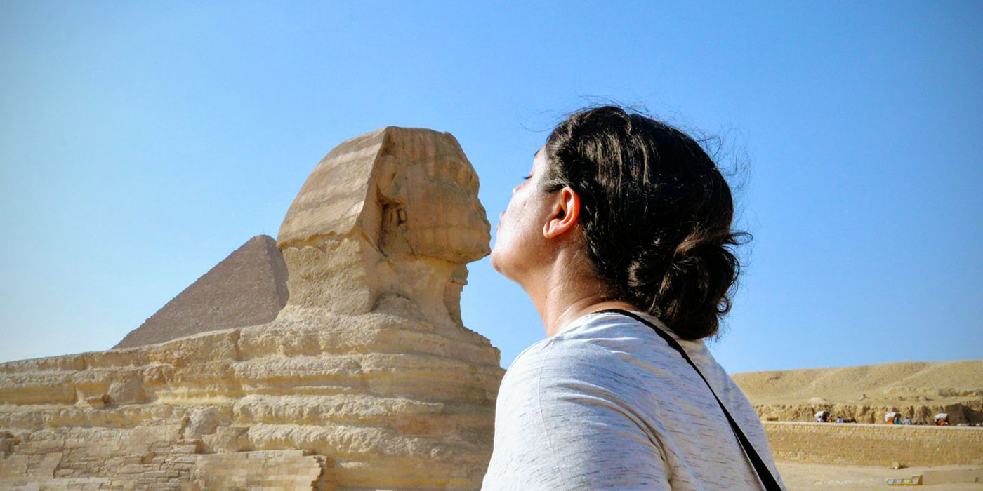 Kelsey kissing the Sphinx in Egypt
