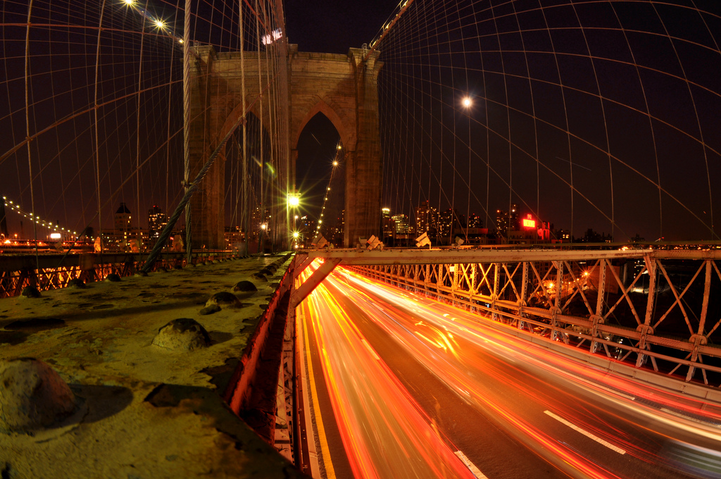 Light Blurs on the Brooklyn Bridge, New York City