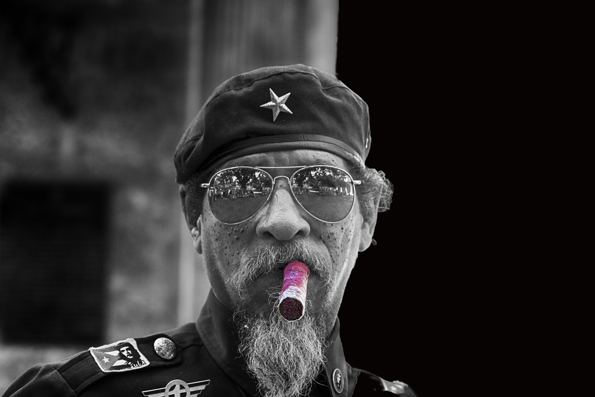 Man Smoking Cigar in Havana, Cuba (B&W)