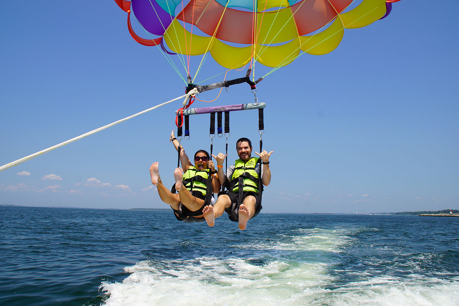 Mike and Kelsey parasailing in Newport, Rhode Island