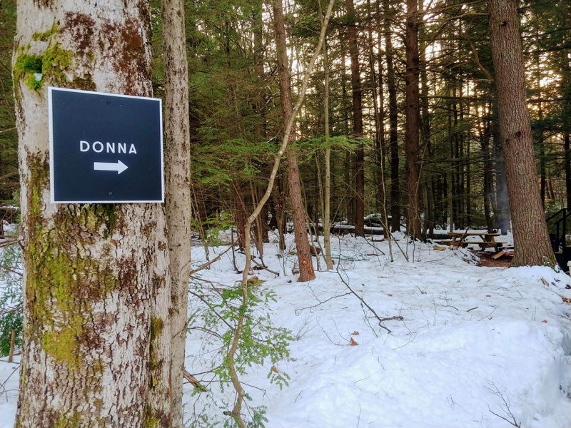 Sign to Donna Cabin at Getaway House Boston